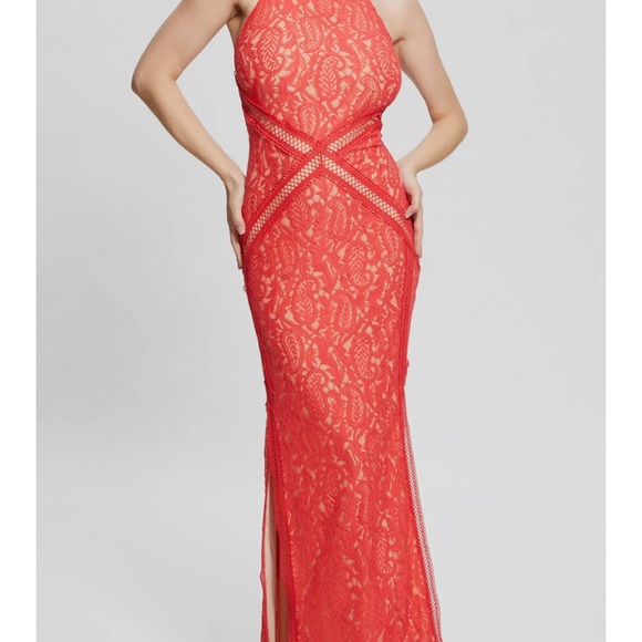 Guess Red Sheath Dress Sleeveless Halter Prom - Picture 1 of 5